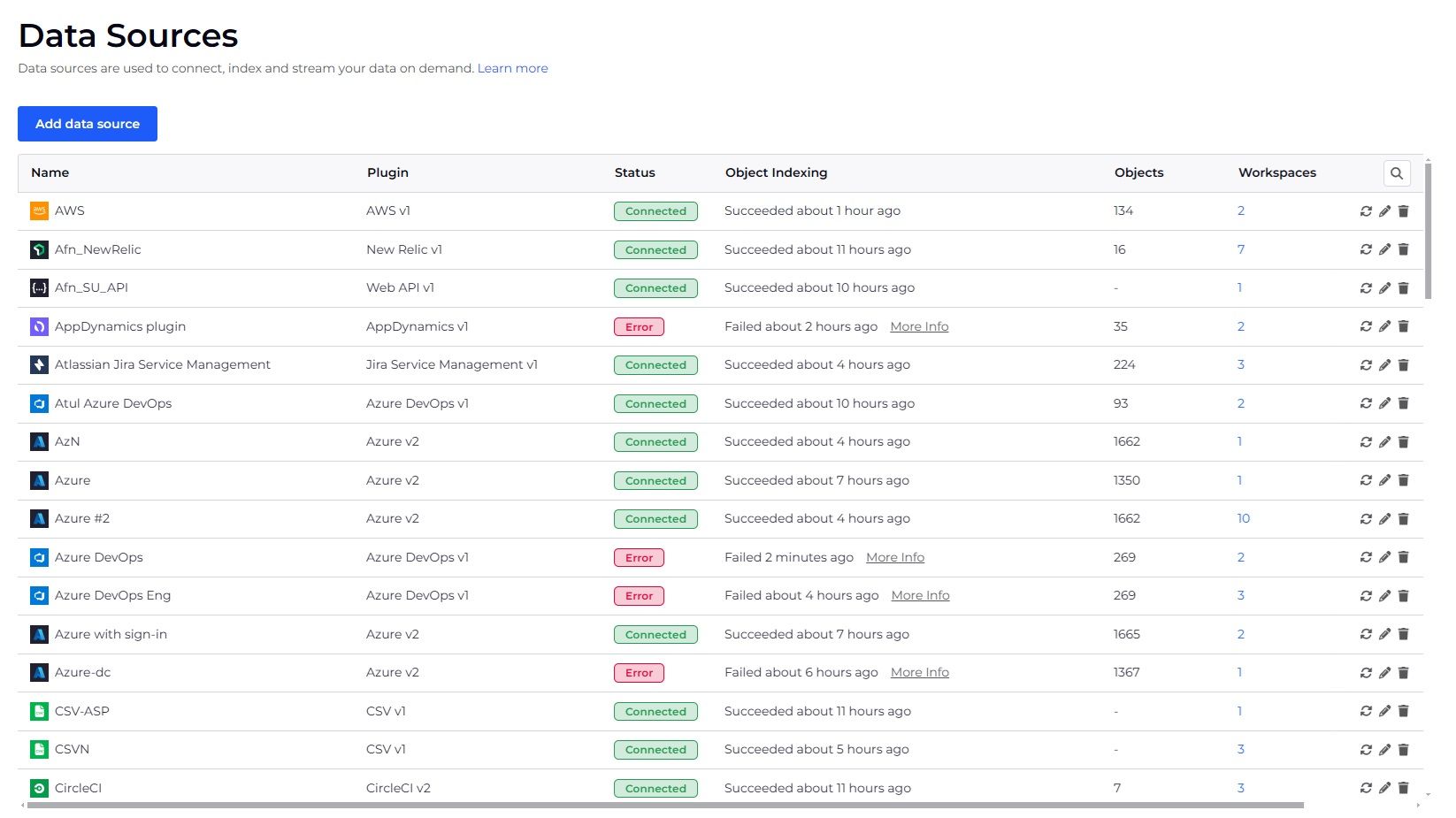 Data source settings page