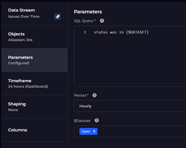 Jira plugin datastream parameters