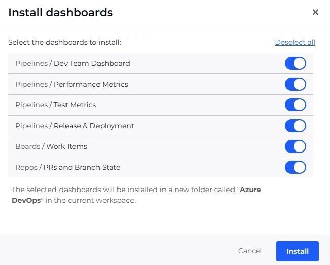 The Azure DevOps Install dashboards window