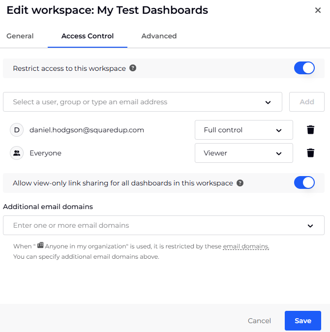 Edit workspace - access control