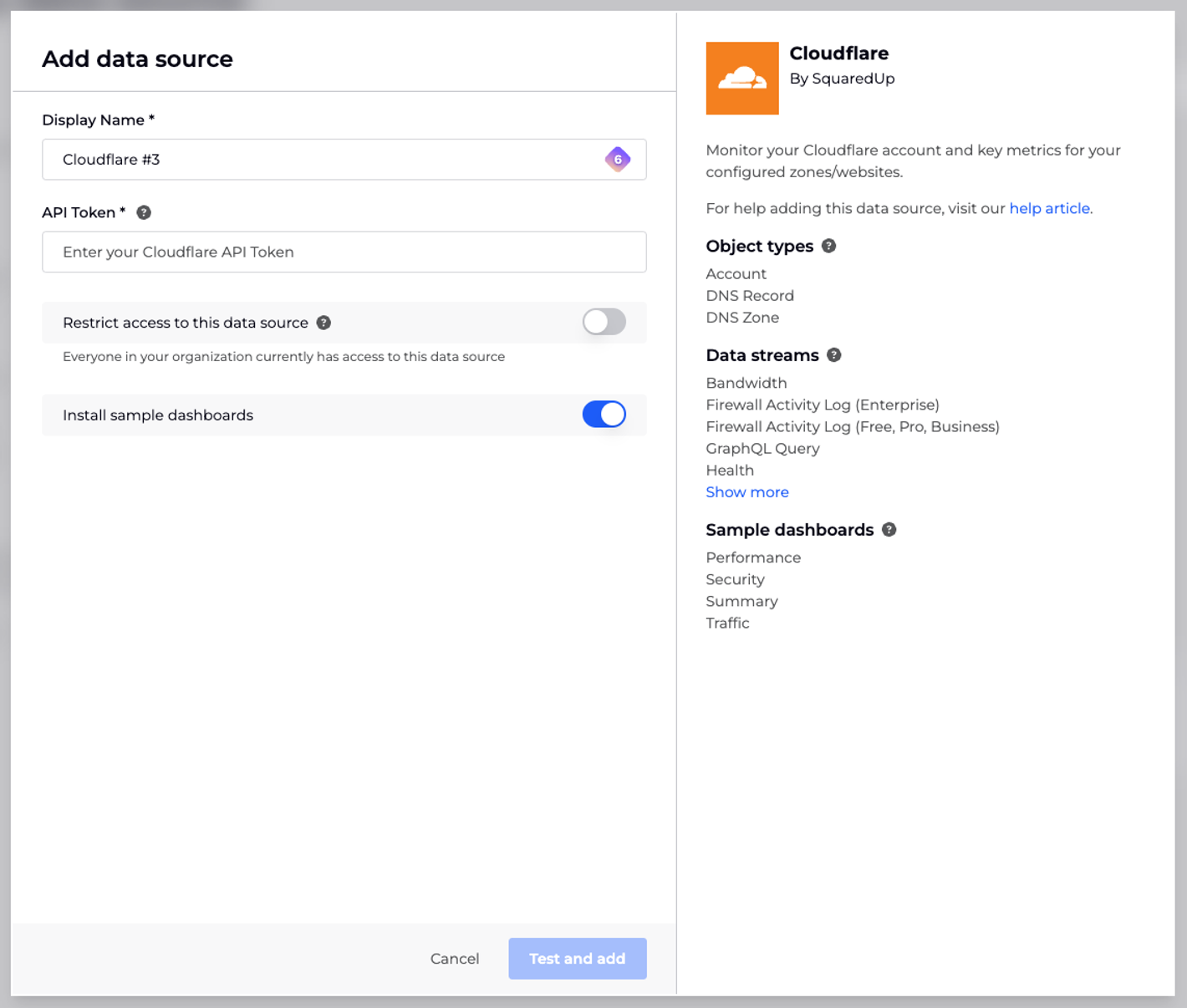 Cloudflare data source config