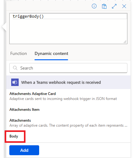 Power Automate dynamic content add