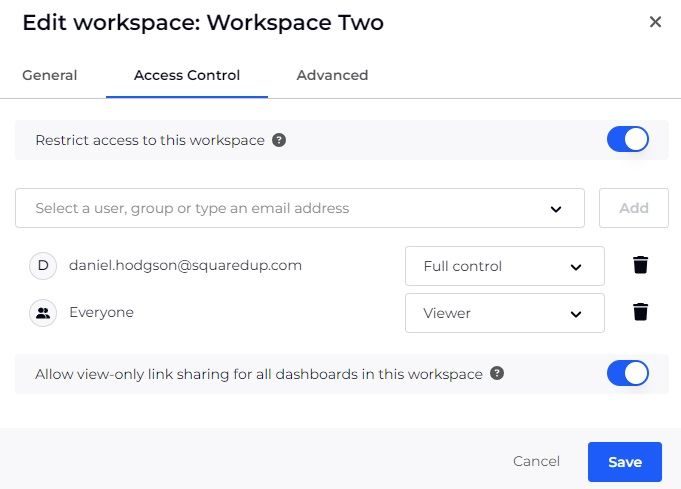 Edit workspace - access control