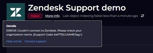 Zendesk data source failed to connect