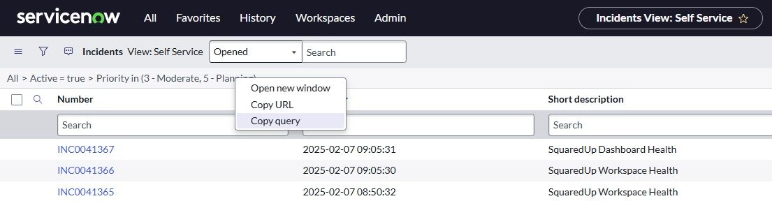 ServiceNow filter query