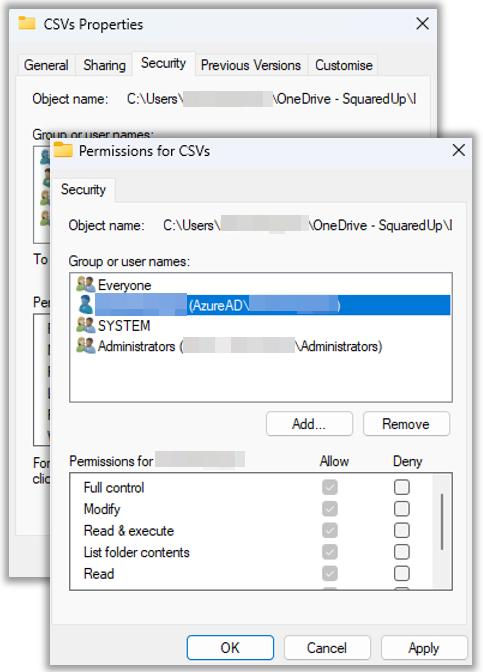 CSV ACL permission