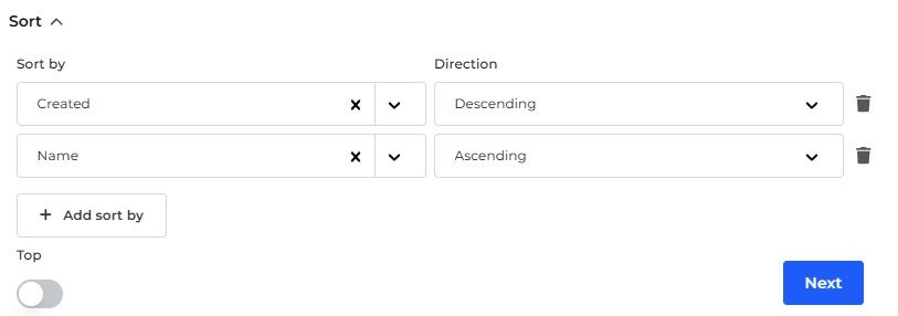 Filtering sort section