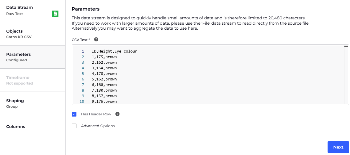 Screenshot showing sample CSV data input to SquaredUp