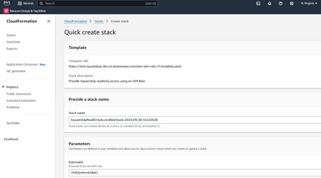 Quick create stack page