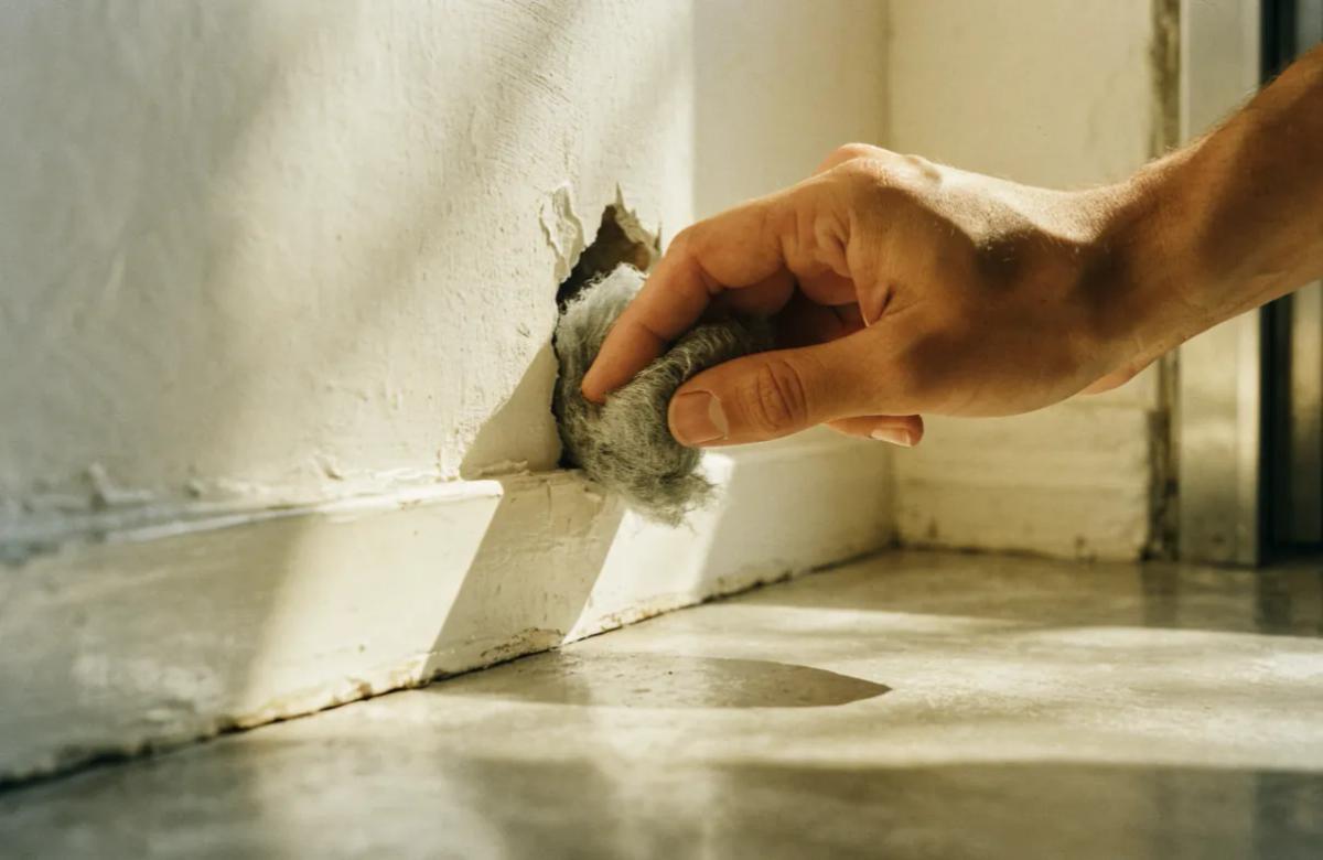 Petit trou dans un mur, point d'entrée typique des souris à boucher