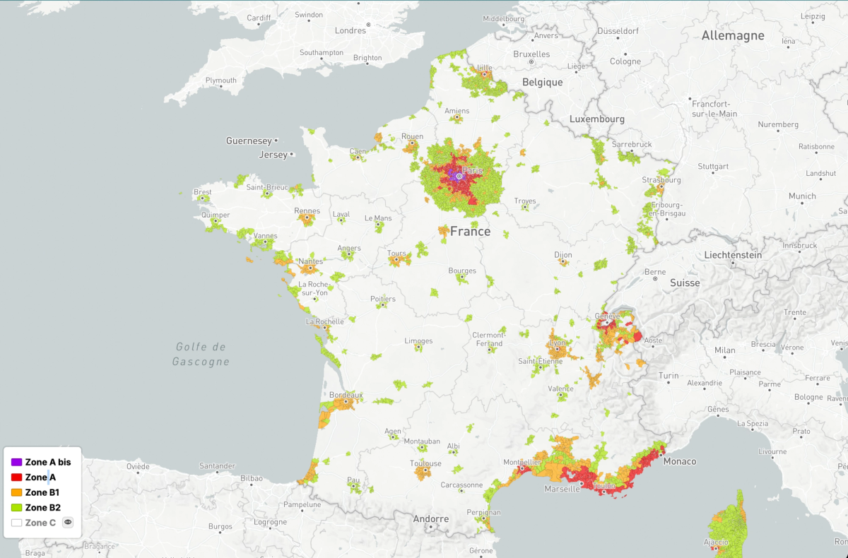 Carte des zones tendues en France avec les principales communes concernées