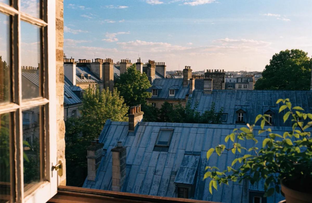 Toits en zinc et chambres de bonne d'un immeuble haussmannien parisien