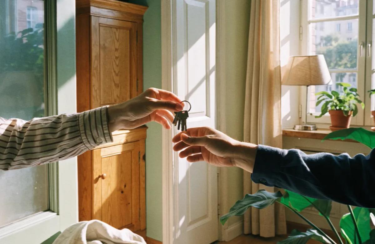 Remise d'un trousseau de clés entre un propriétaire et son locataire