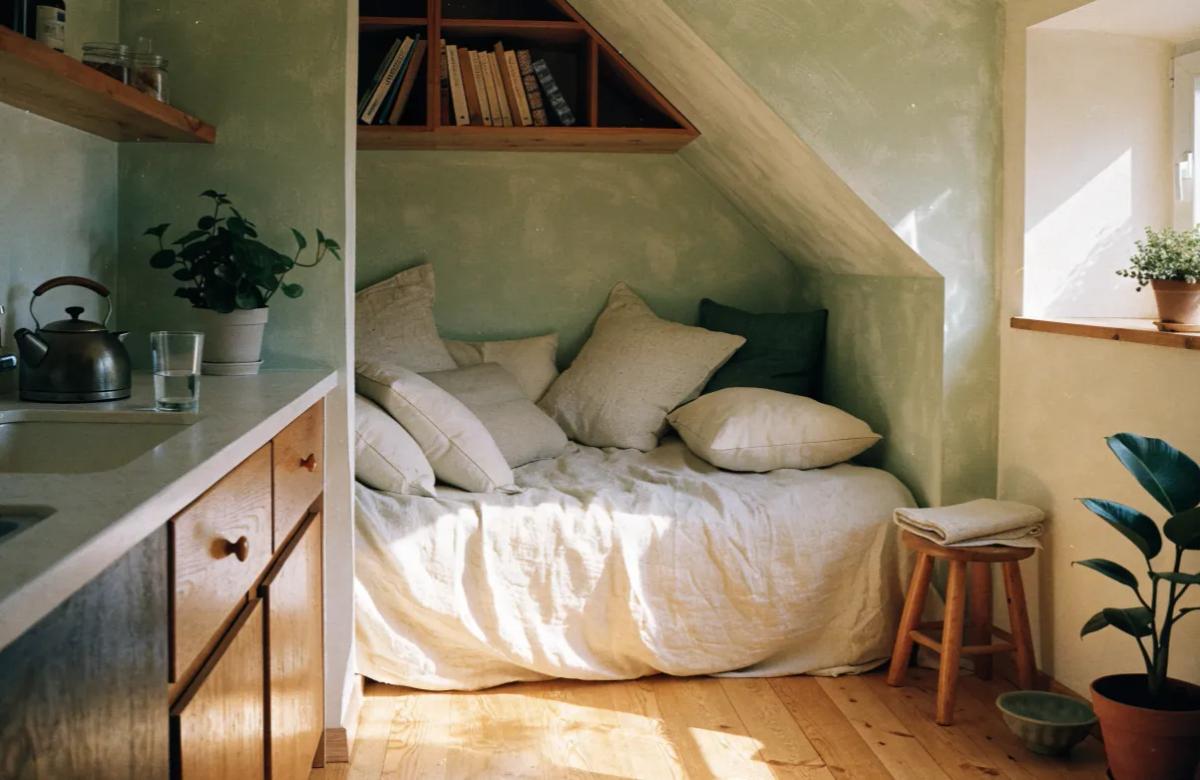 Chambre de bonne parisienne aménagée sous les toits d'un immeuble haussmannien