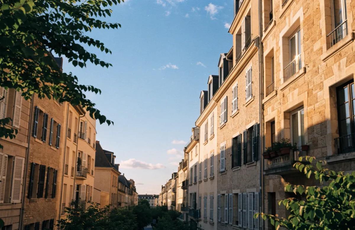 Façades d'immeubles résidentiels en ville, où l'on peut être propriétaire d'un logement et locataire d'un autre