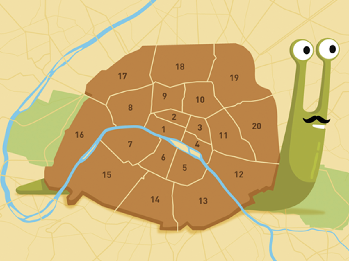 Carte des 20 arrondissements de Paris avec leur numérotation en spirale