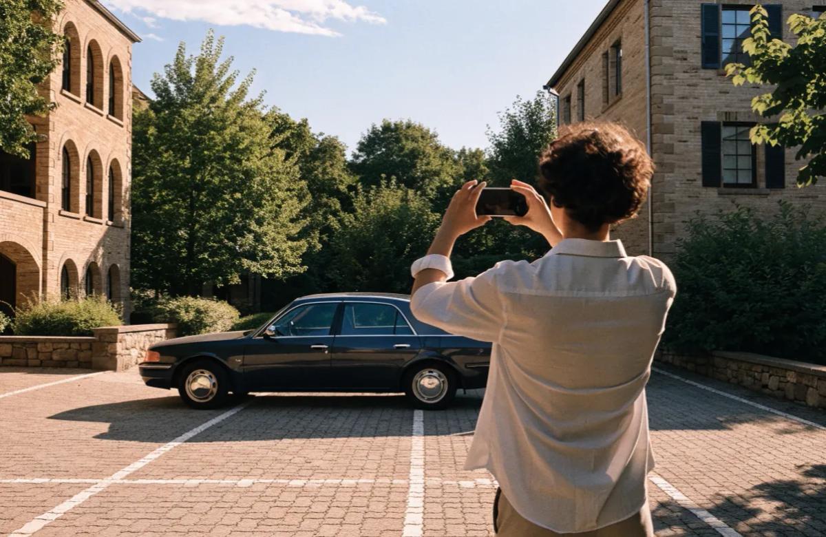 Personne photographiant un véhicule mal stationné avec son smartphone pour constituer un dossier de preuves