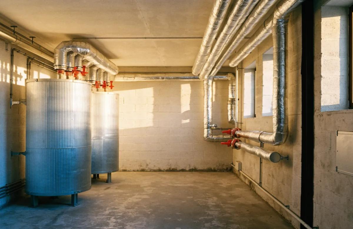 Chaufferie collective au sous-sol d'un immeuble en copropriété