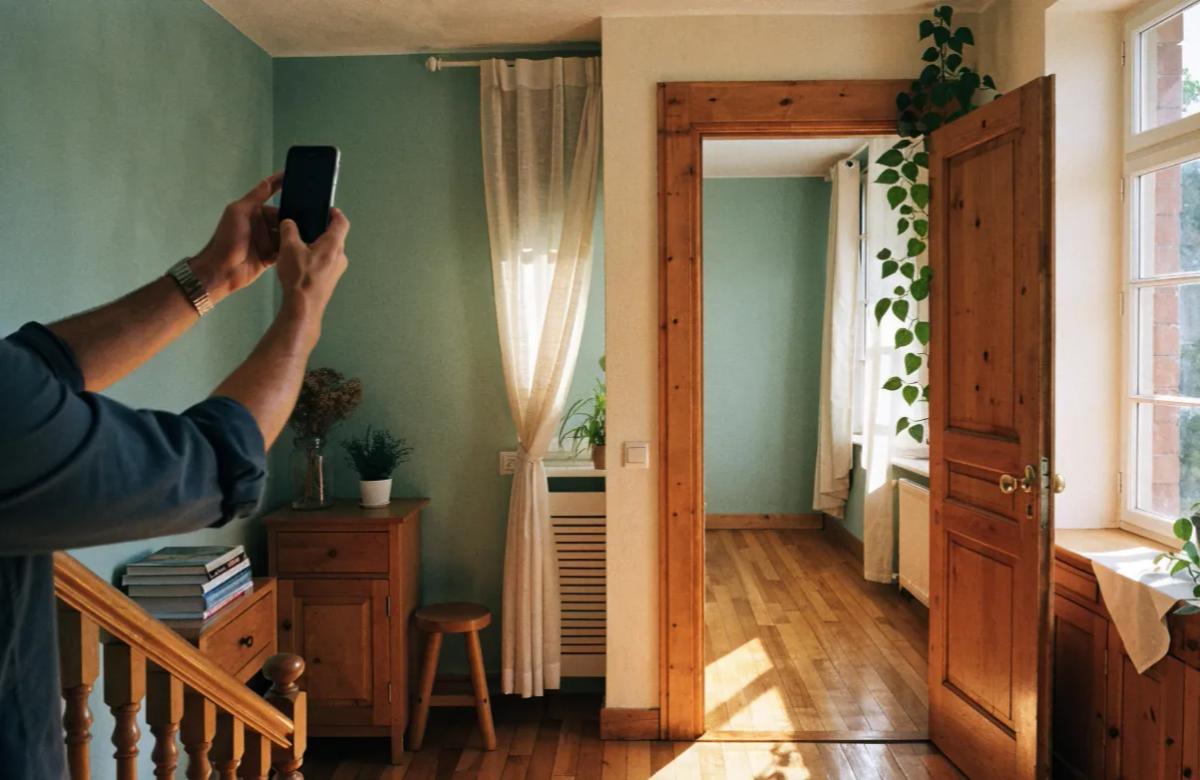 Bailleur photographiant une pièce au smartphone pour documenter l'état des lieux