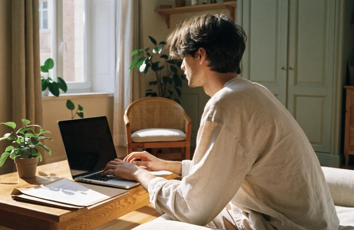 Personne remplissant une demande de garantie Visale en ligne sur un ordinateur portable