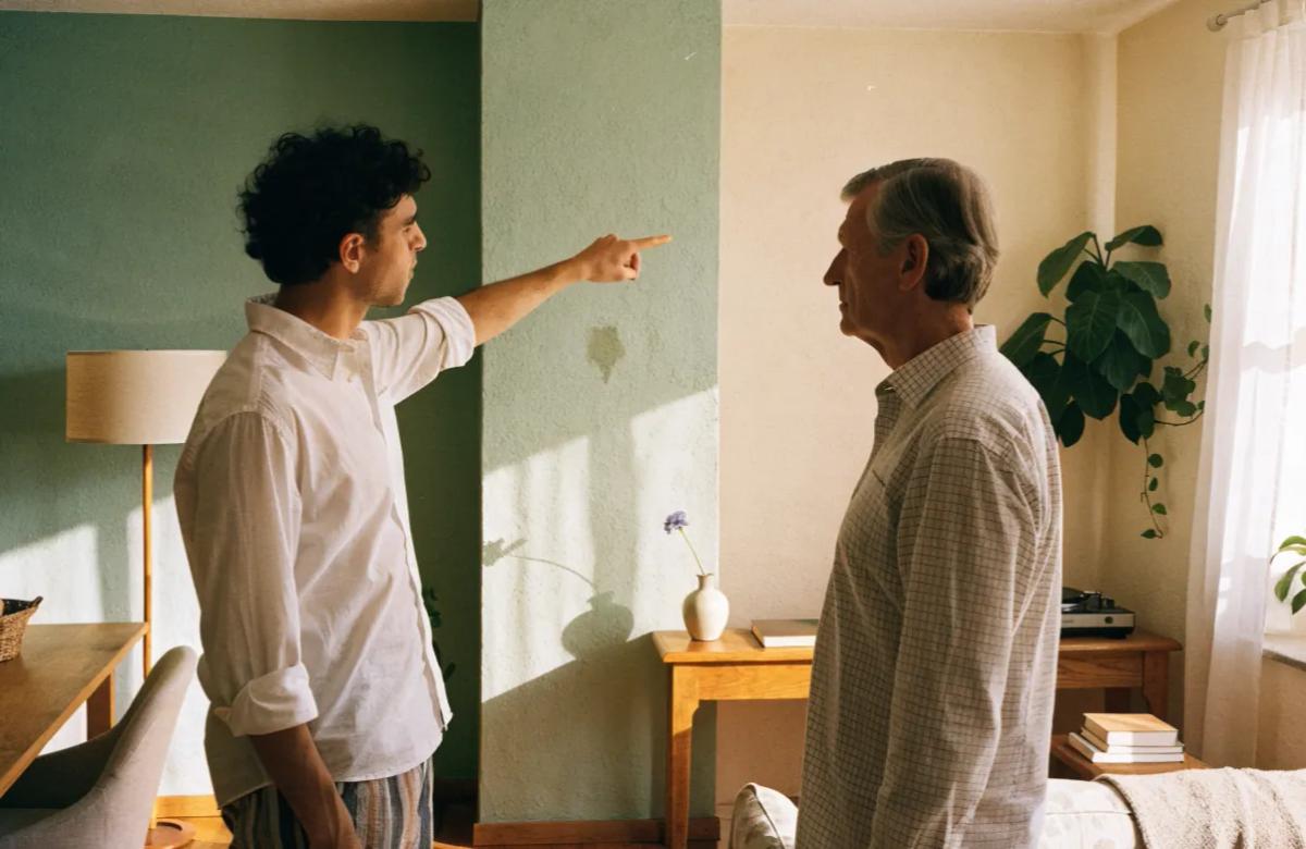 Locataire et propriétaire en désaccord lors d'un état des lieux dans un appartement