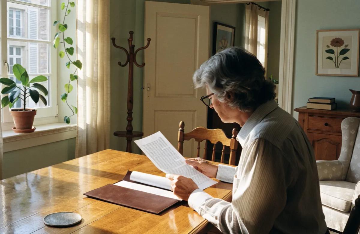 Propriétaire examinant un dossier de location avec une lettre de recommandation