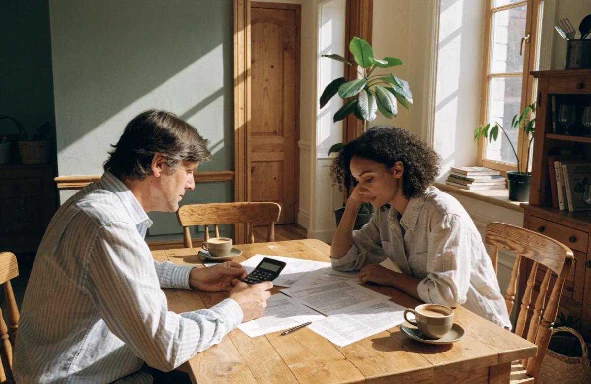 Colocataires répartissant les charges du logement autour d'une table
