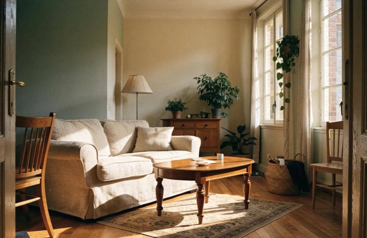 Salon d'un appartement meublé lumineux et bien agencé