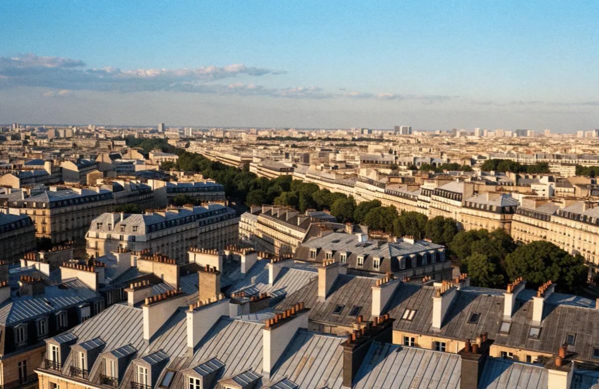 Vue aérienne des toits de Paris et de ses arrondissements
