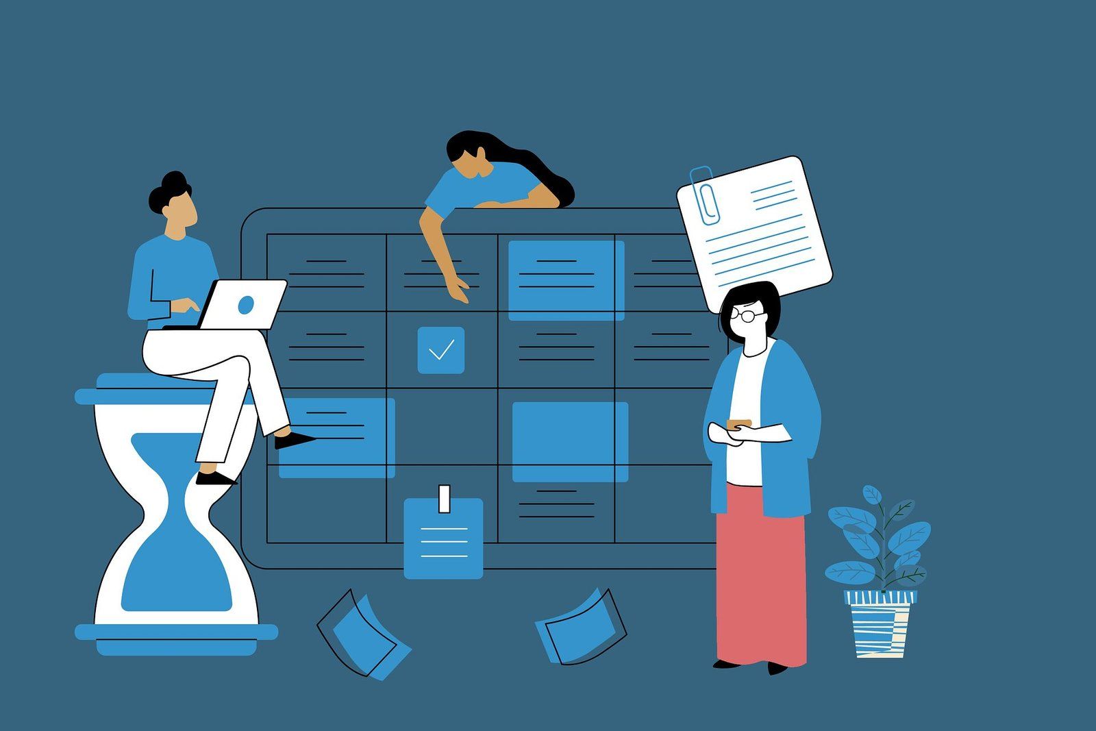 Illustration of a digital marketing team planning work