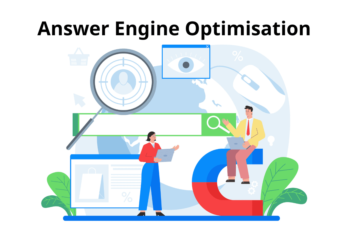 Answer engine optimisation illustration with a search interface