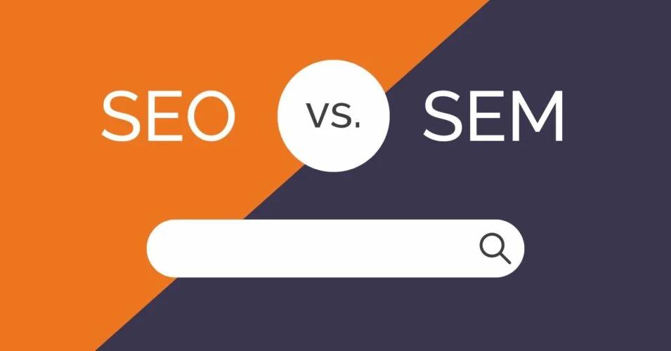 SEO versus SEM graphic with a search bar