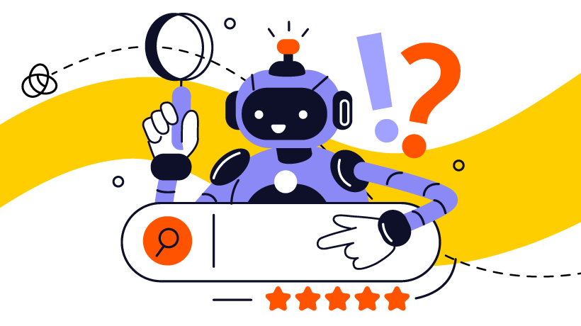 AI robot using a search bar with rating stars