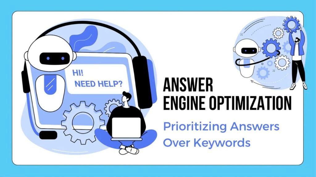 Answer engine optimisation illustration with an AI assistant