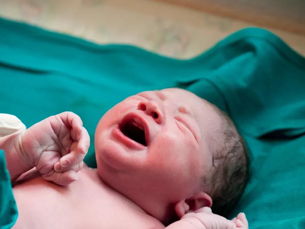 Newborn baby crying.