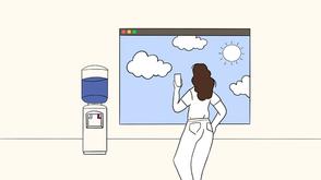 Animated image of a woman looking out of the window while holding up her mobile phone