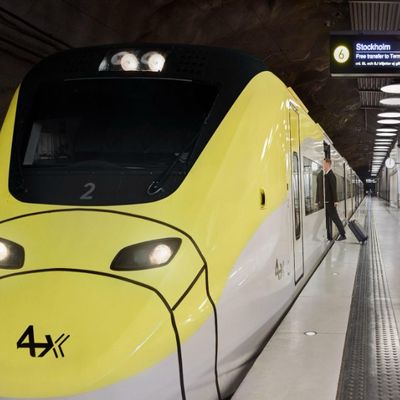 Arlanda express train on a platform preparing to go to Stockholm