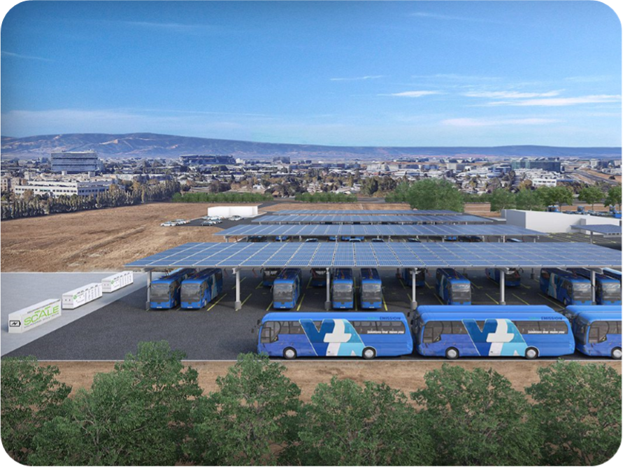 A buss recharging station powered by solar panels