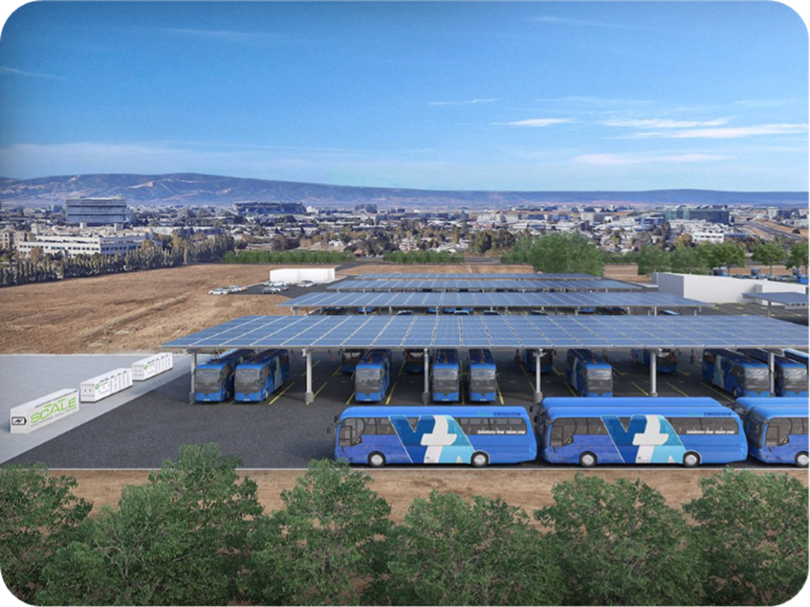 A buss recharging station powered by solar panels