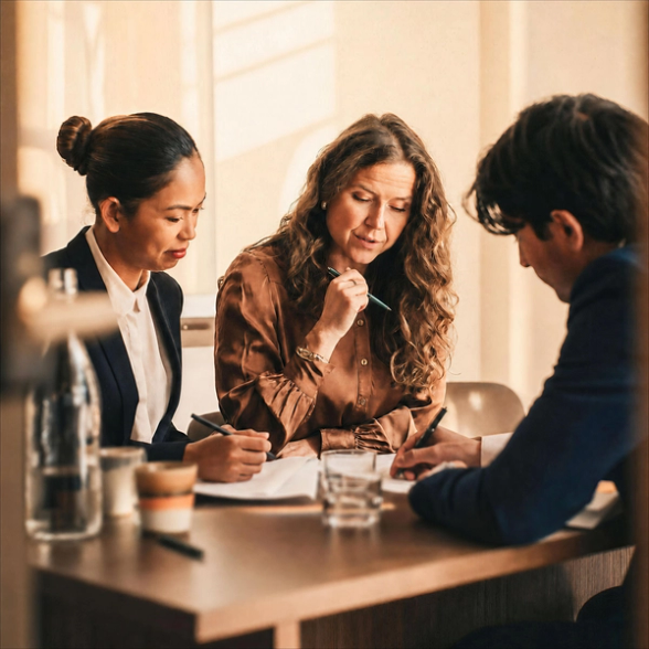 Three colleagues discussing 