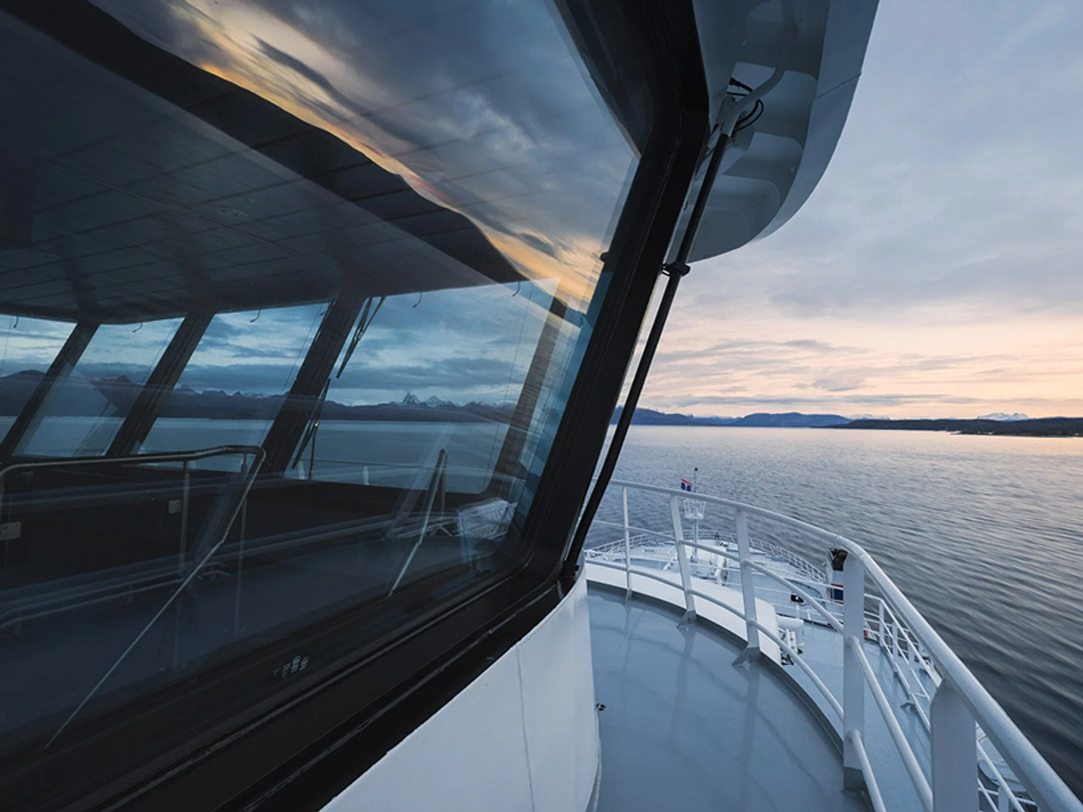A ferry going across the water 