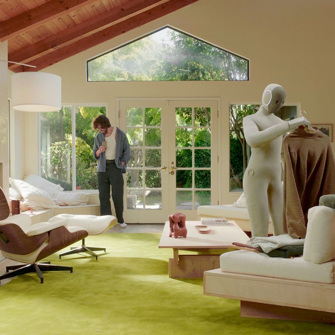 Picture showing a robot tidying a living room