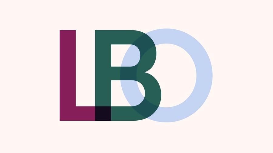 Capital letters L, B and O slightly overlapping and each in a different colour.