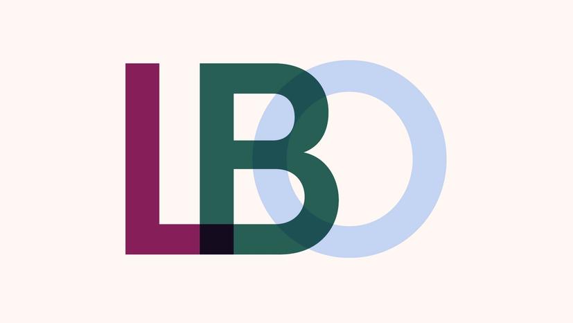 Capital letters L, B and O slightly overlapping and each in a different colour.