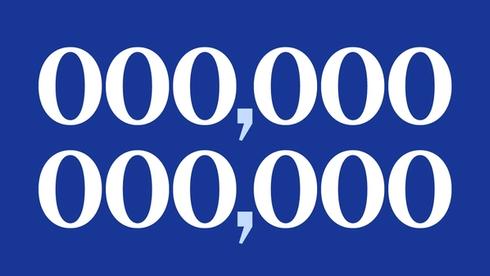 Two stacked rows of white zeros separated by light blue commas on a dark blue background, forming '000,000' on each line.
