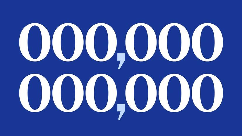 Two stacked rows of white zeros separated by light blue commas on a dark blue background, forming '000,000' on each line.