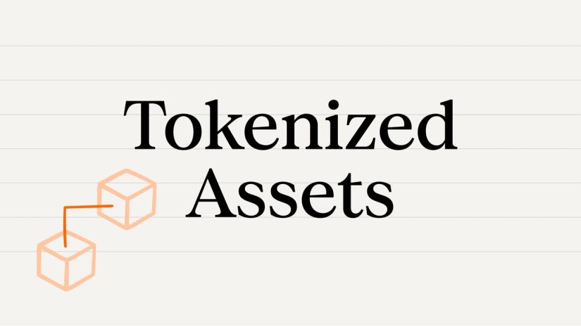 Text reading 'Tokenized Assets' with two linked cube icons representing blockchain or digital tokens.
