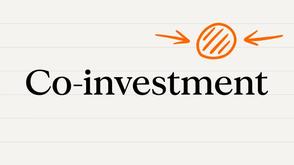 Co-investment with orange graphic of two arrows pointing towards a circle.