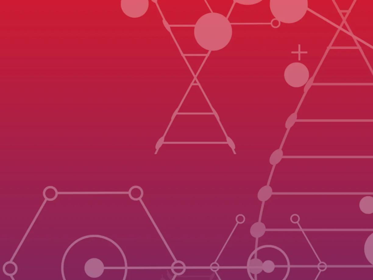 Abstract geometric shapes and lines in shades of pink and red, forming a pattern on a gradient background.