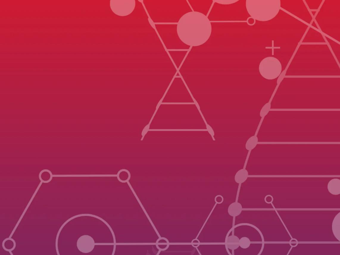 Abstract geometric shapes and lines in shades of pink and red, forming a pattern on a gradient background.